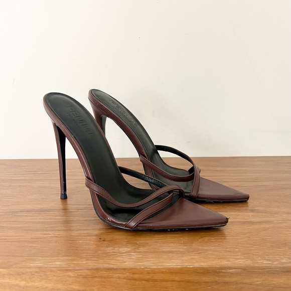 Femme LA Donatella heel mule sandal chocolate brown 38 / 8 - Picture 1 of 11
